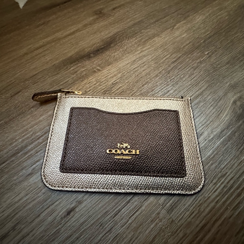 Coach Metallic and Brown Card Holder